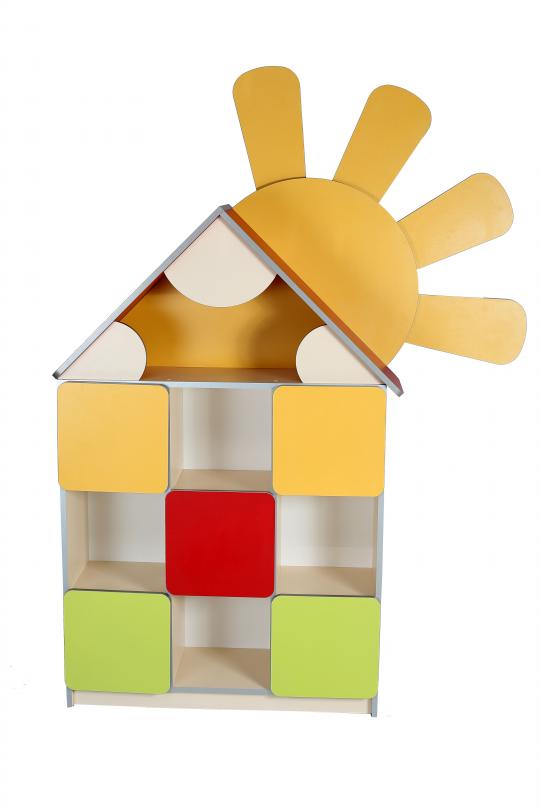 Стінка дитяча "Квіткова поляна" №10 "Будинок" напівзакрита,з полицями, для дидактичного матеріалу,книг,особистих речей дітей,( ТОВ ‘’АЛМАНТ’’),1332х320х1834 мм.